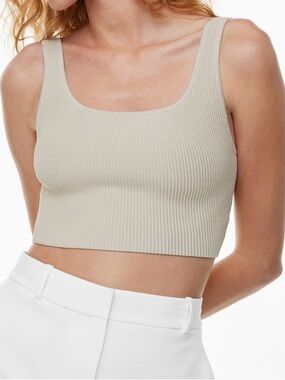 Aritzia Babaton Sculpt Knit Squareneck Cropped Tank in Matte Pearl (Size XS)